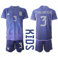 Argentinien Nicolas Tagliafico #3 Fußballbekleidung Auswärtstrikot Kinder WM 2022 Kurzarm (+ kurze hosen)